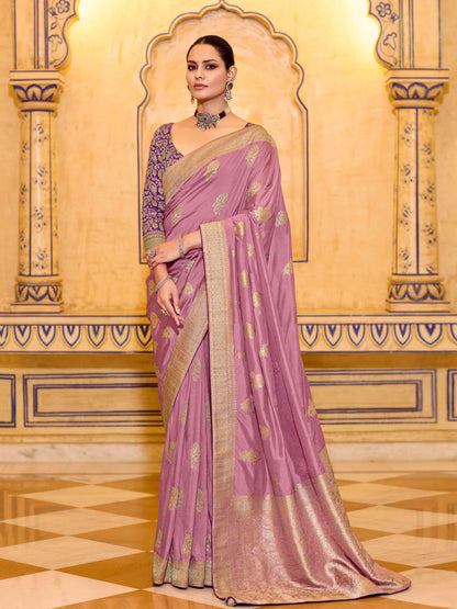 Lavender Crepe Silk Zari Woven Party Wear Saree with Blouse