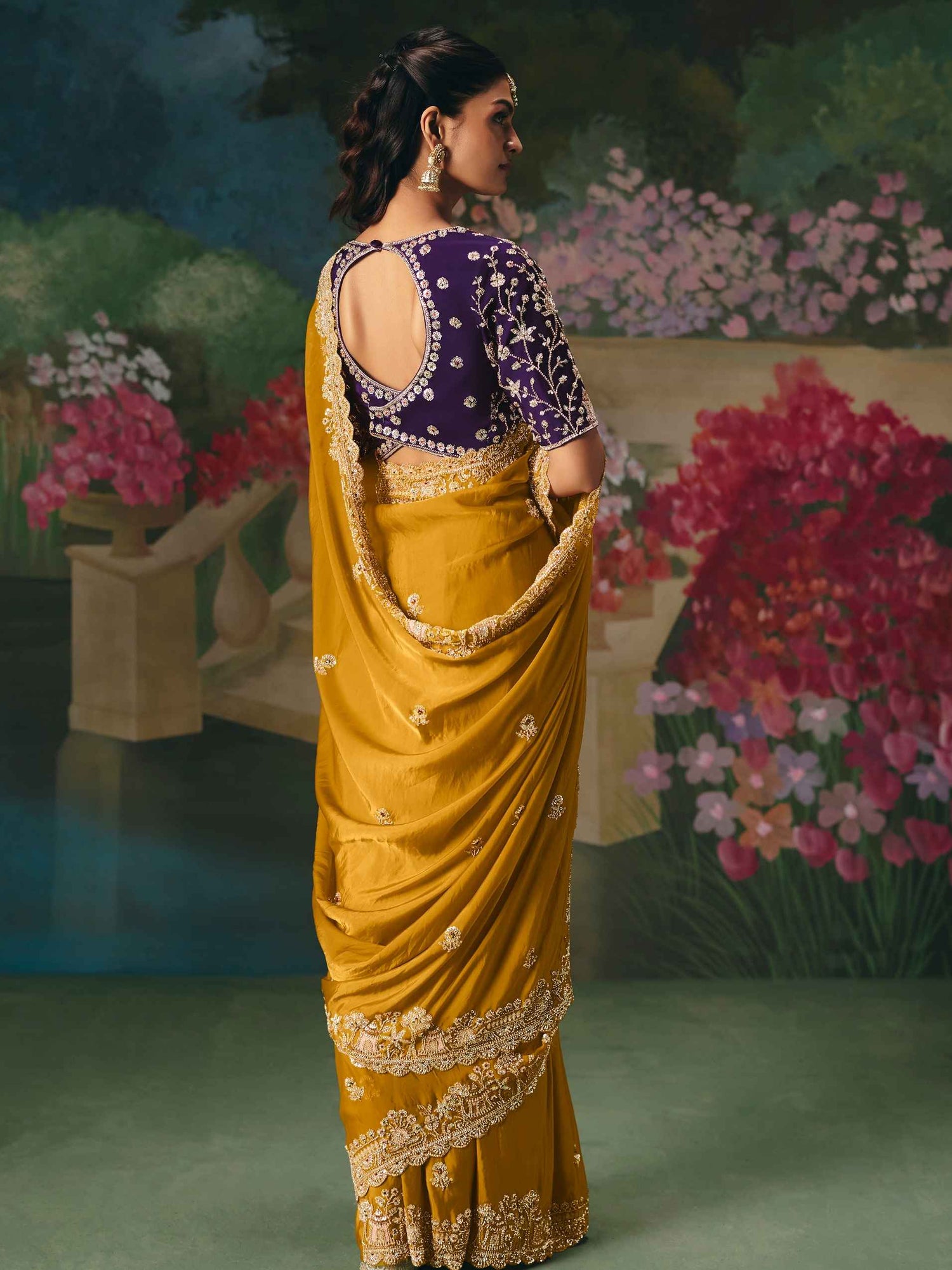 Mustard Yellow Premium Fancy Saree with Stone Beads Work