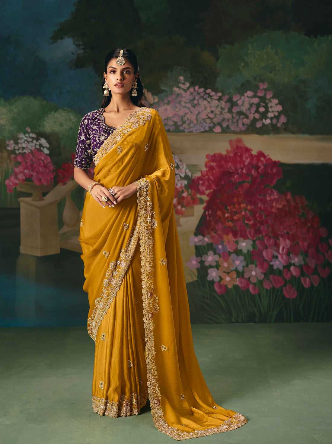 Mustard Yellow Premium Fancy Saree with Stone Beads Work