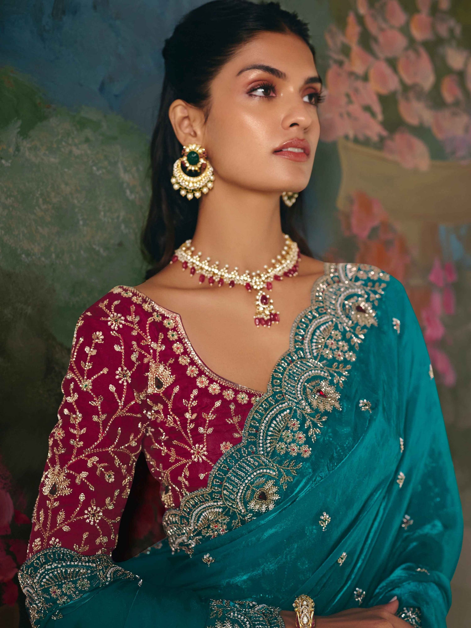 Teal Green Premium Fancy Saree with Heavy Embroidery