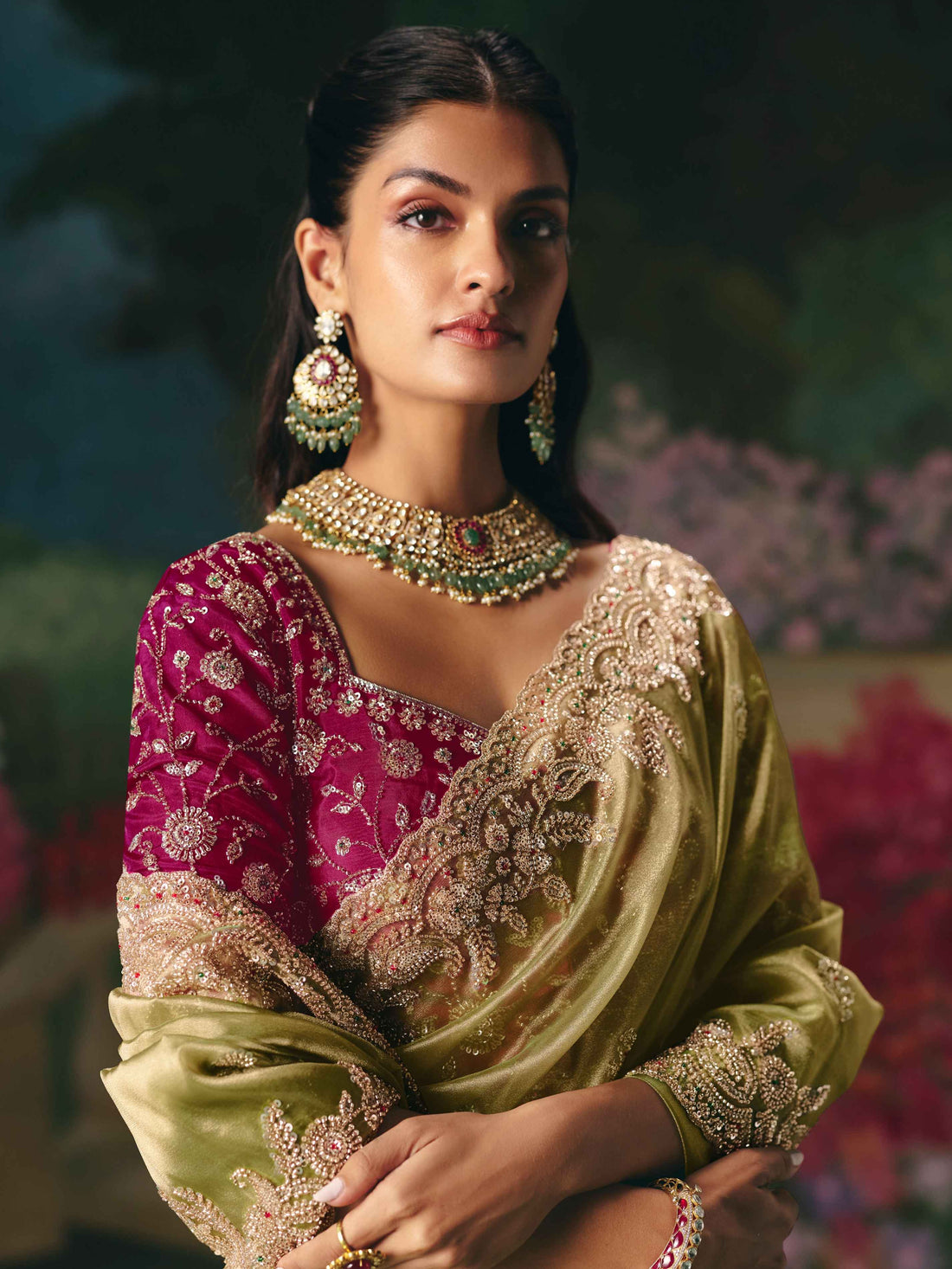 Pista Green Premium Fancy Saree with Stone &amp; Beads Embroidery
