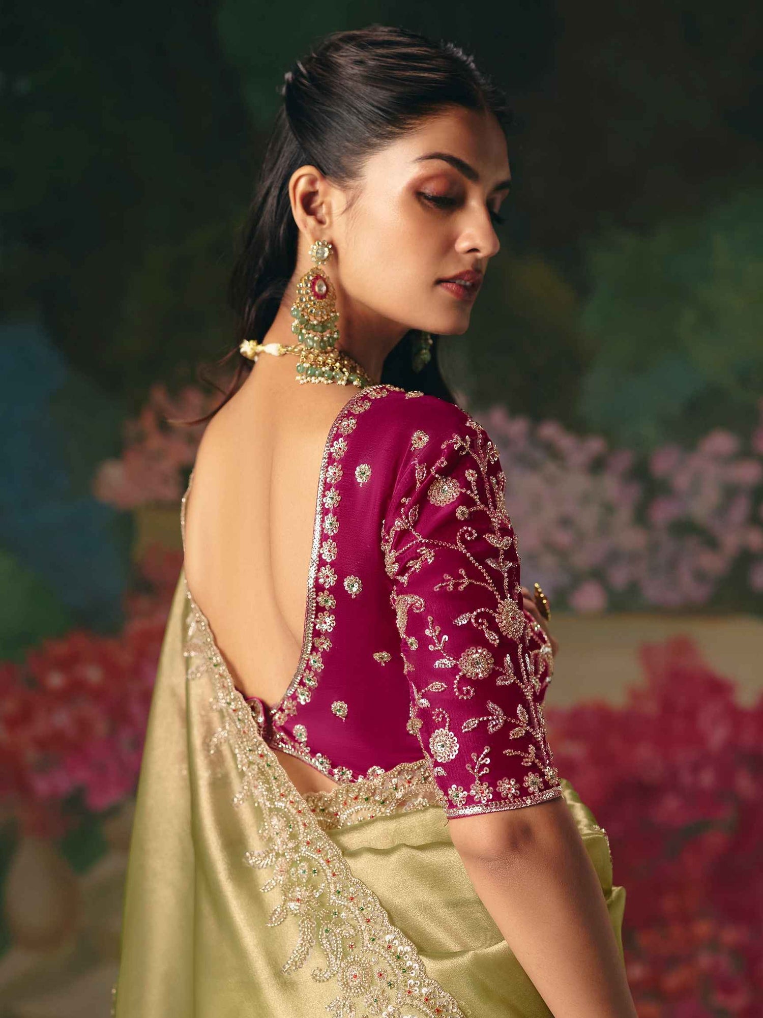Pista Green Premium Fancy Saree with Stone &amp; Beads Embroidery
