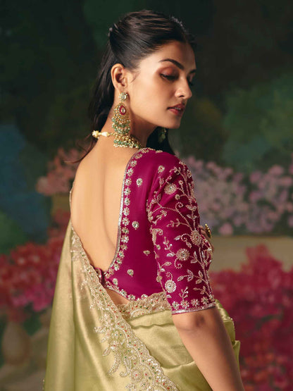 Pista Green Premium Fancy Saree with Stone &amp; Beads Embroidery