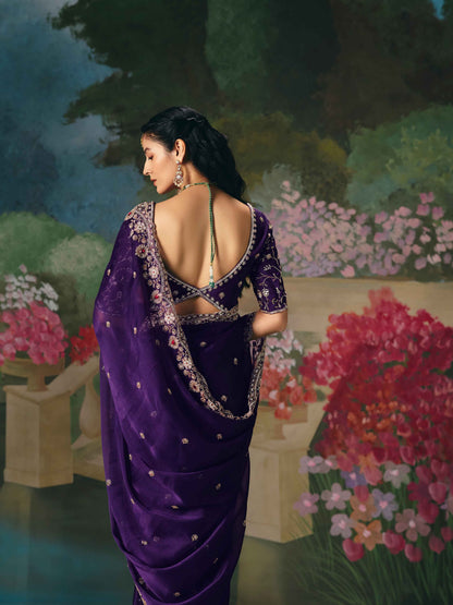 Purple Premium Fancy Saree with Heavy Sequin Stone Work
