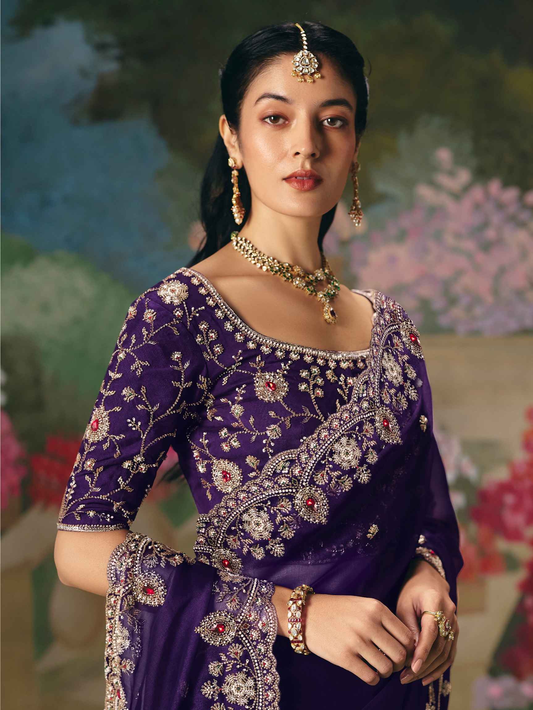 Purple Premium Fancy Saree with Heavy Sequin Stone Work