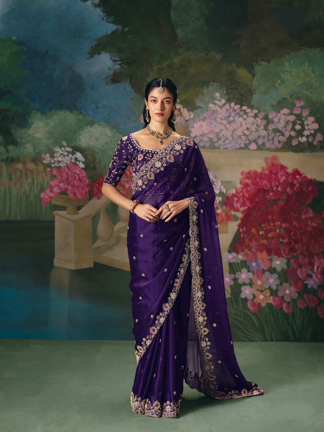 Purple Premium Fancy Saree with Heavy Sequin Stone Work