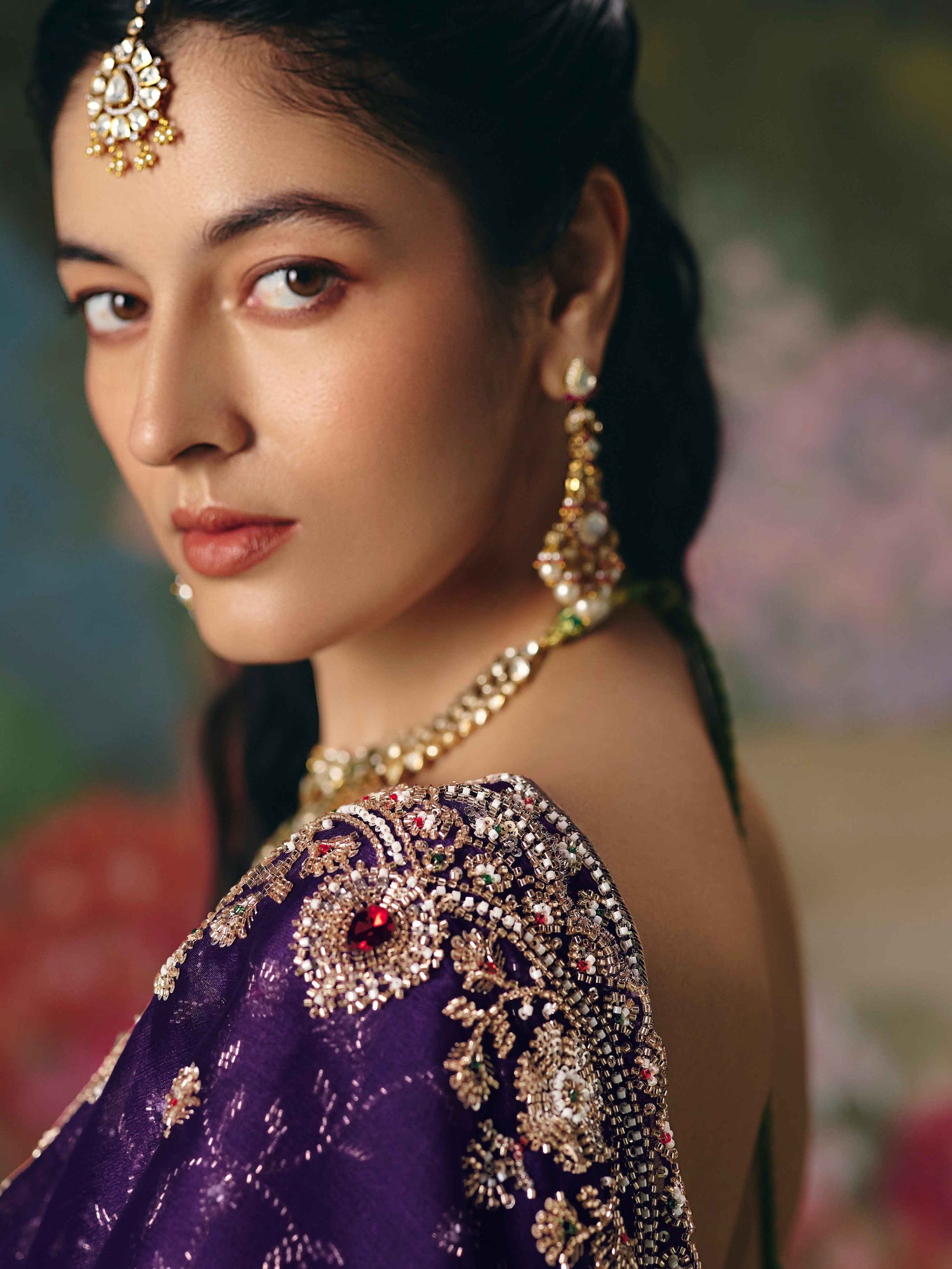 Purple Premium Fancy Saree with Heavy Sequin Stone Work