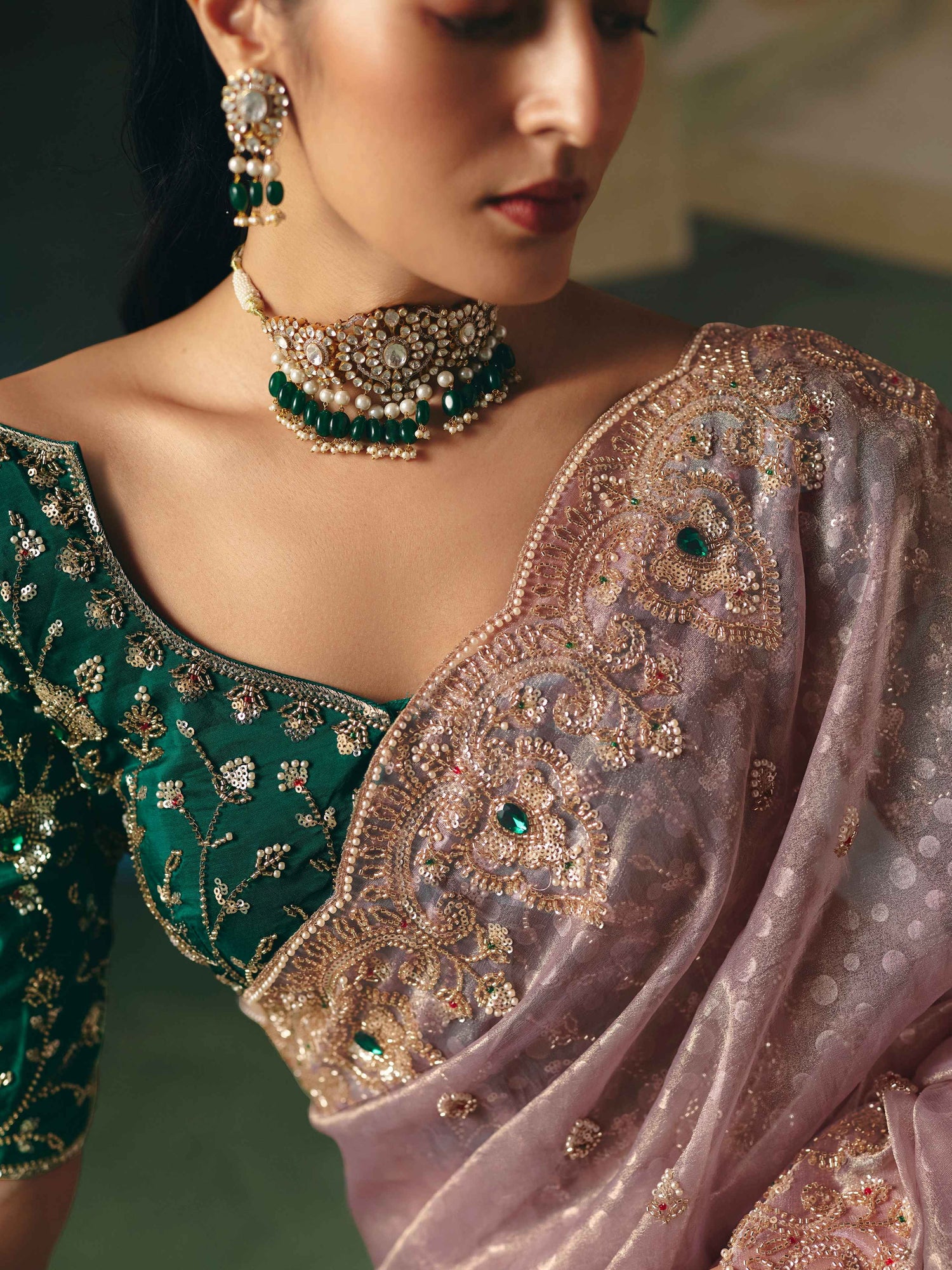 Dusty Mauve Premium Fancy Saree with Beads &amp; Stone Work