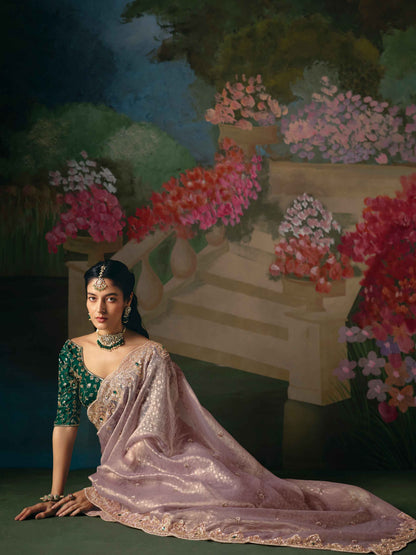 Dusty Mauve Premium Fancy Saree with Beads &amp; Stone Work