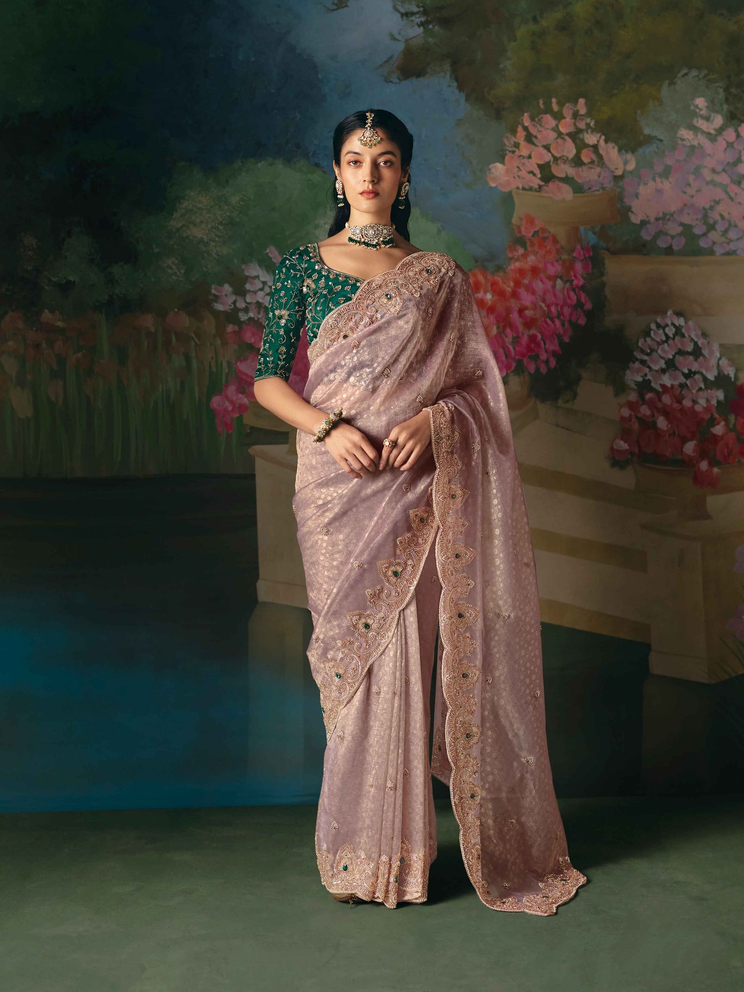 Dusty Mauve Premium Fancy Saree with Beads &amp; Stone Work