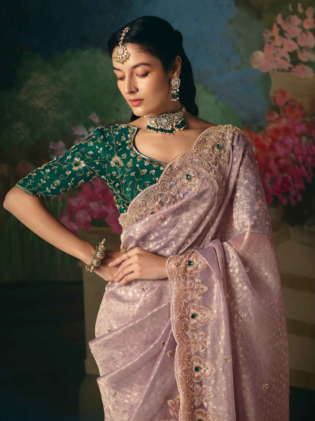 Dusty Mauve Premium Fancy Saree with Beads &amp; Stone Work