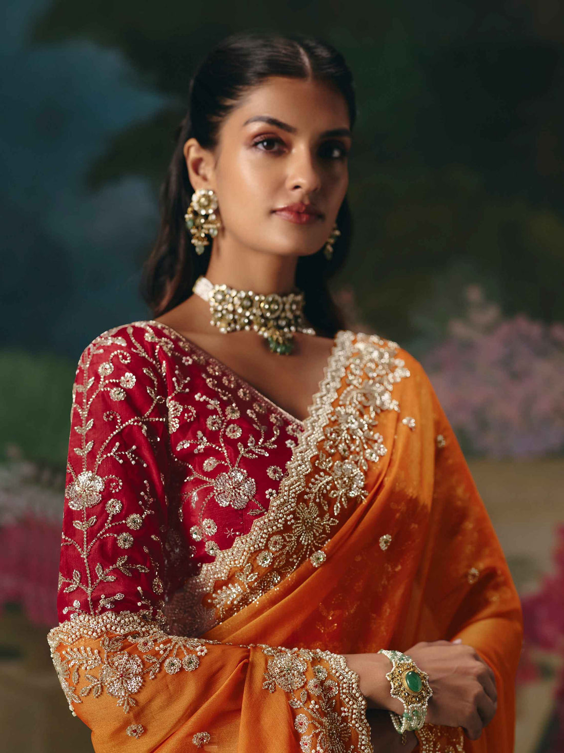 Orange Premium Fancy Saree with Heavy Sequin &amp; Stone Embellishment