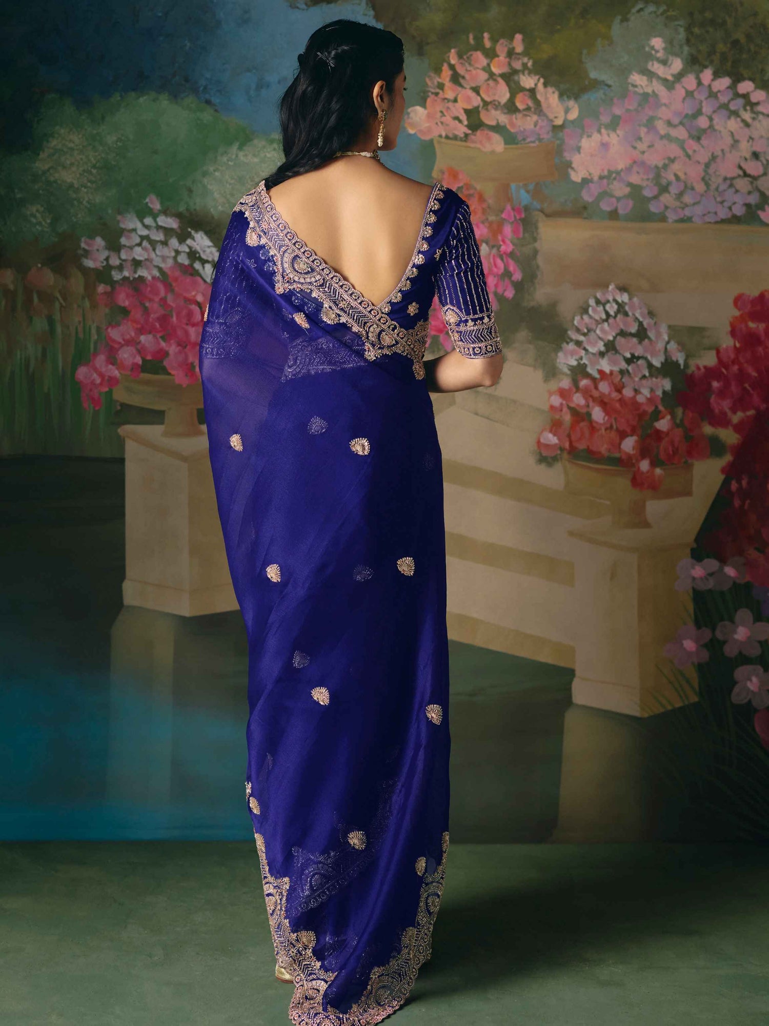 Royal Blue Premium Fancy Saree with Sequin, Stone &amp; Beads Embroidery