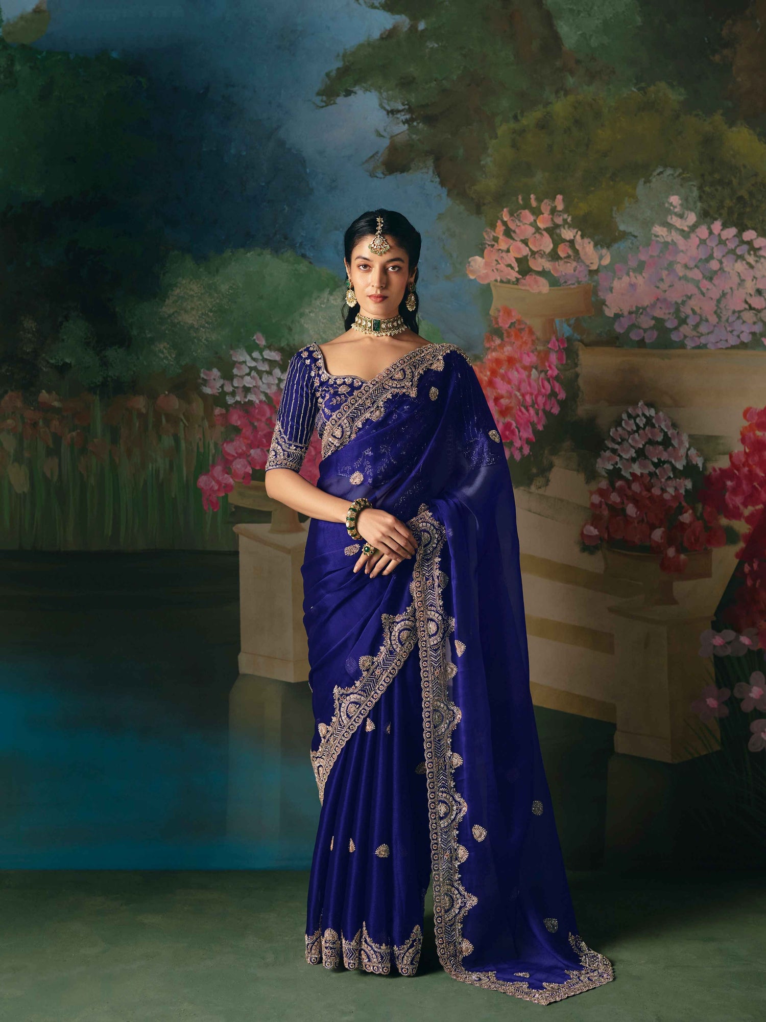 Royal Blue Premium Fancy Saree with Sequin, Stone &amp; Beads Embroidery
