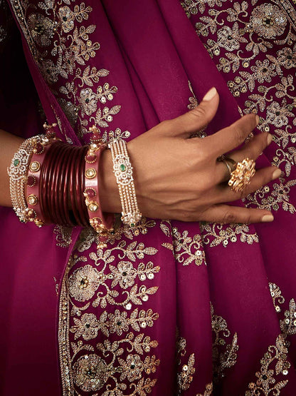 Magenta Purple Fancy Saree with Aari &amp; Hand Embroidery