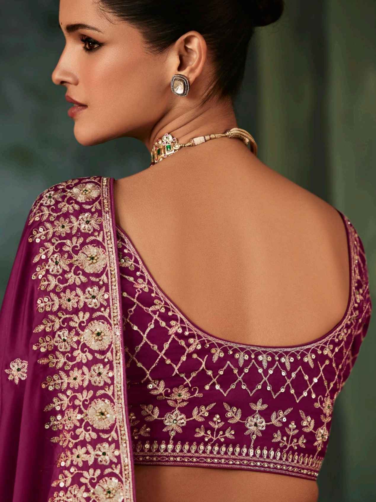Magenta Purple Fancy Saree with Aari &amp; Hand Embroidery