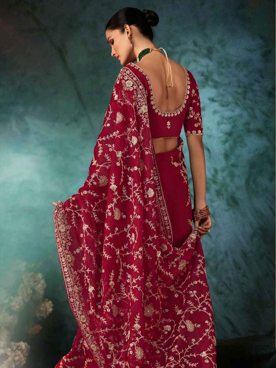 Wine Premium Fancy Saree with Heavy Aari Work