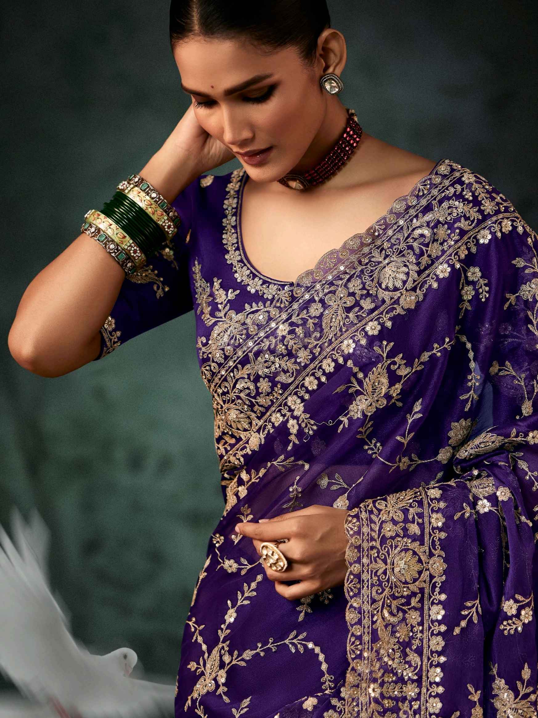 Purple Premium Fancy Saree with Aari Embroidery