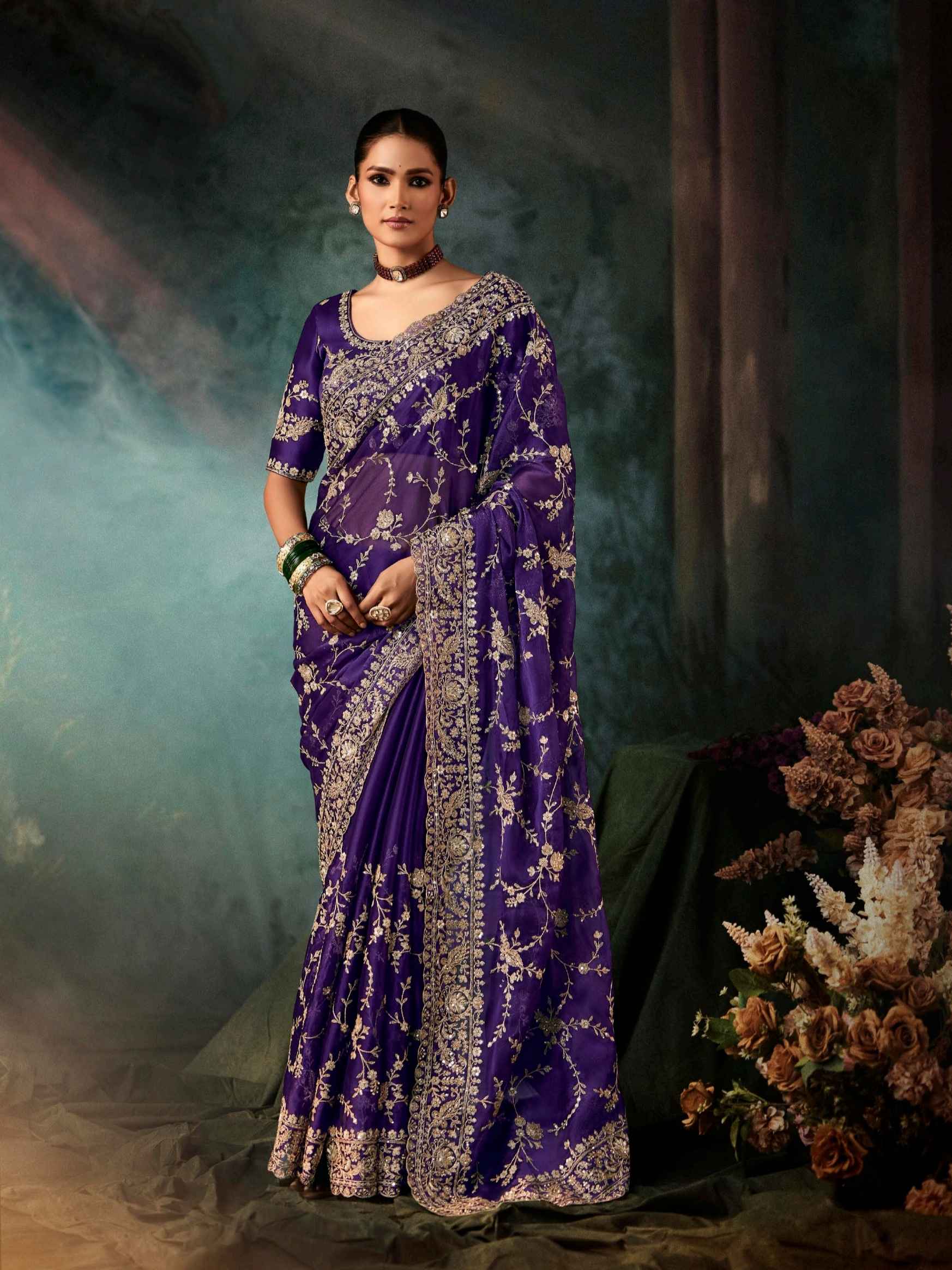Purple Premium Fancy Saree with Aari Embroidery