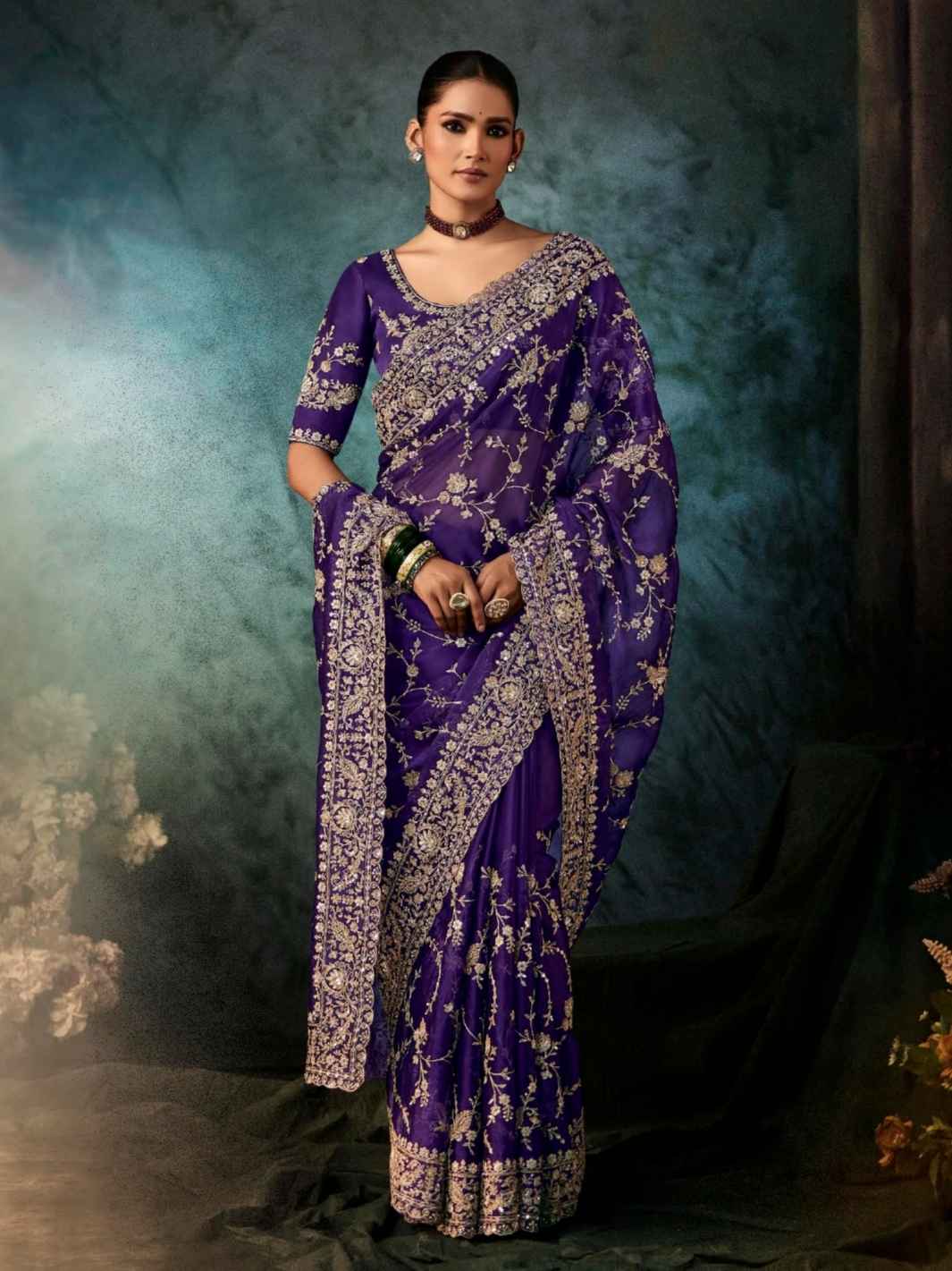 Purple Premium Fancy Saree with Aari Embroidery