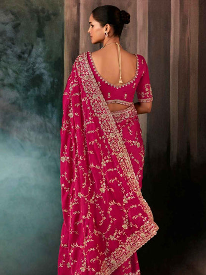 Rose Pink Designer Fancy Saree with Aari Handwork