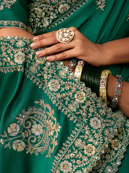 Emerald Green Fancy Saree with Handcrafted Aari Work