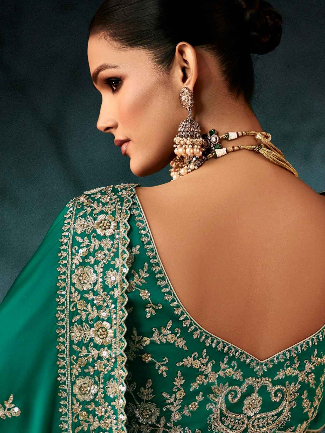 Emerald Green Fancy Saree with Handcrafted Aari Work