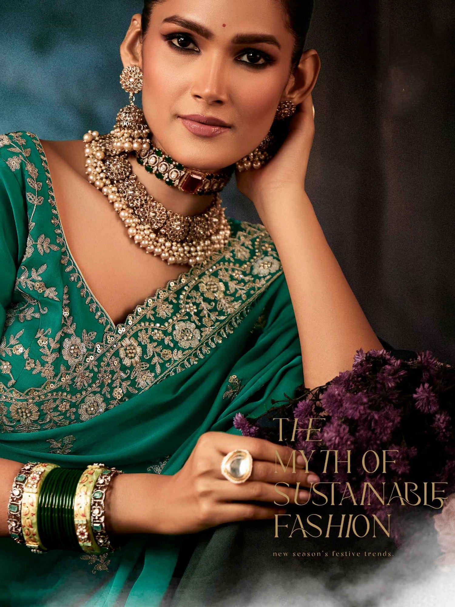Emerald Green Fancy Saree with Handcrafted Aari Work