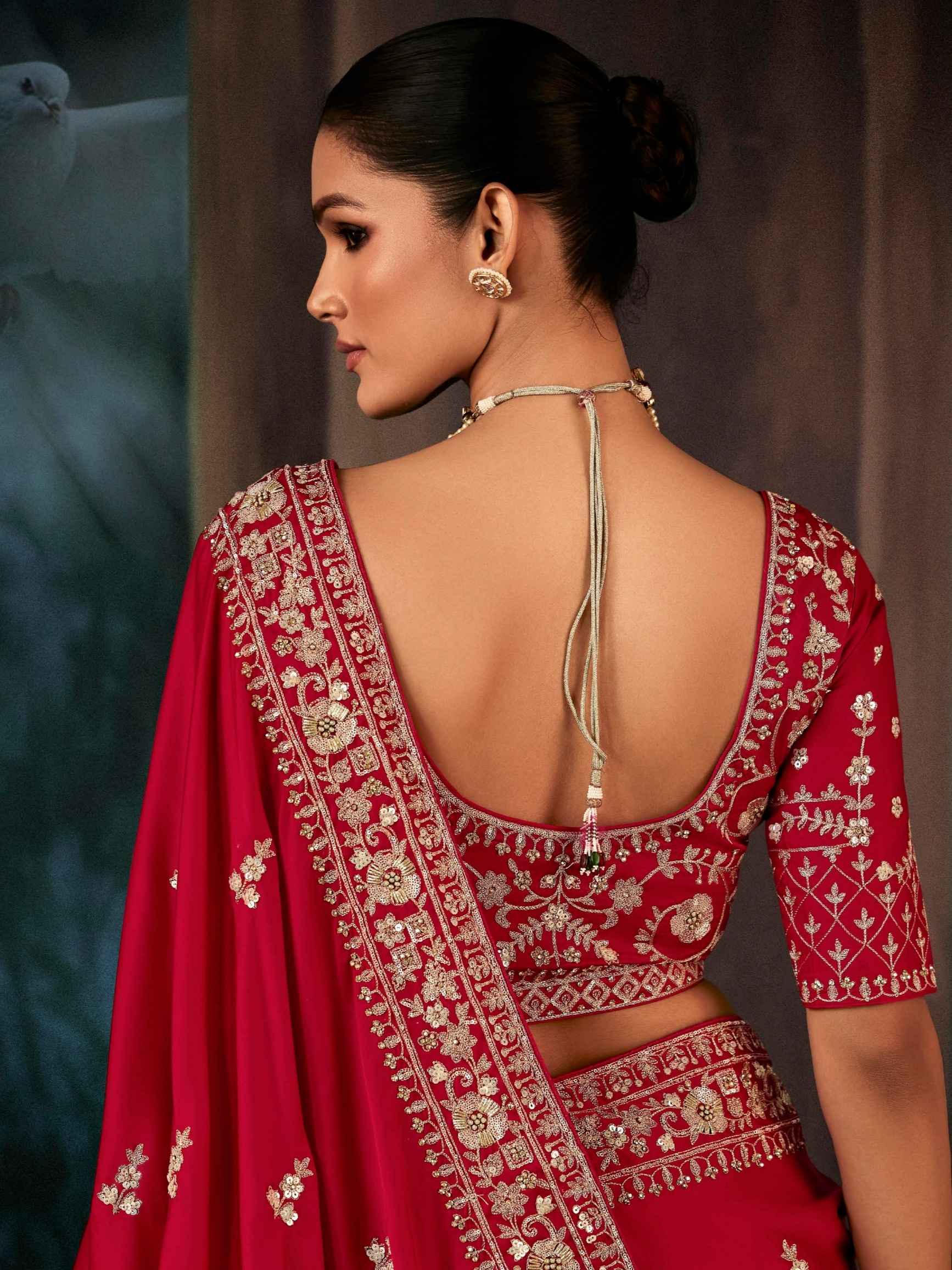 Red Bridal Fancy Saree with Aari &amp; Hand Embroidery