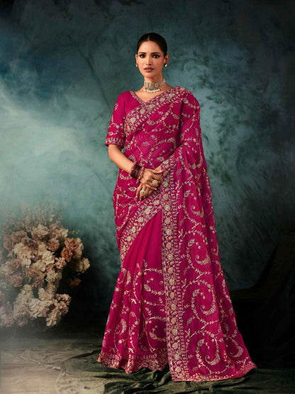 Rani Pink Fancy Saree with Intricate Aari Work