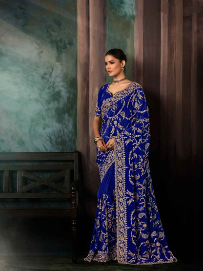 Royal Blue Premium Fancy Aari &amp; Handwork Bridal Saree