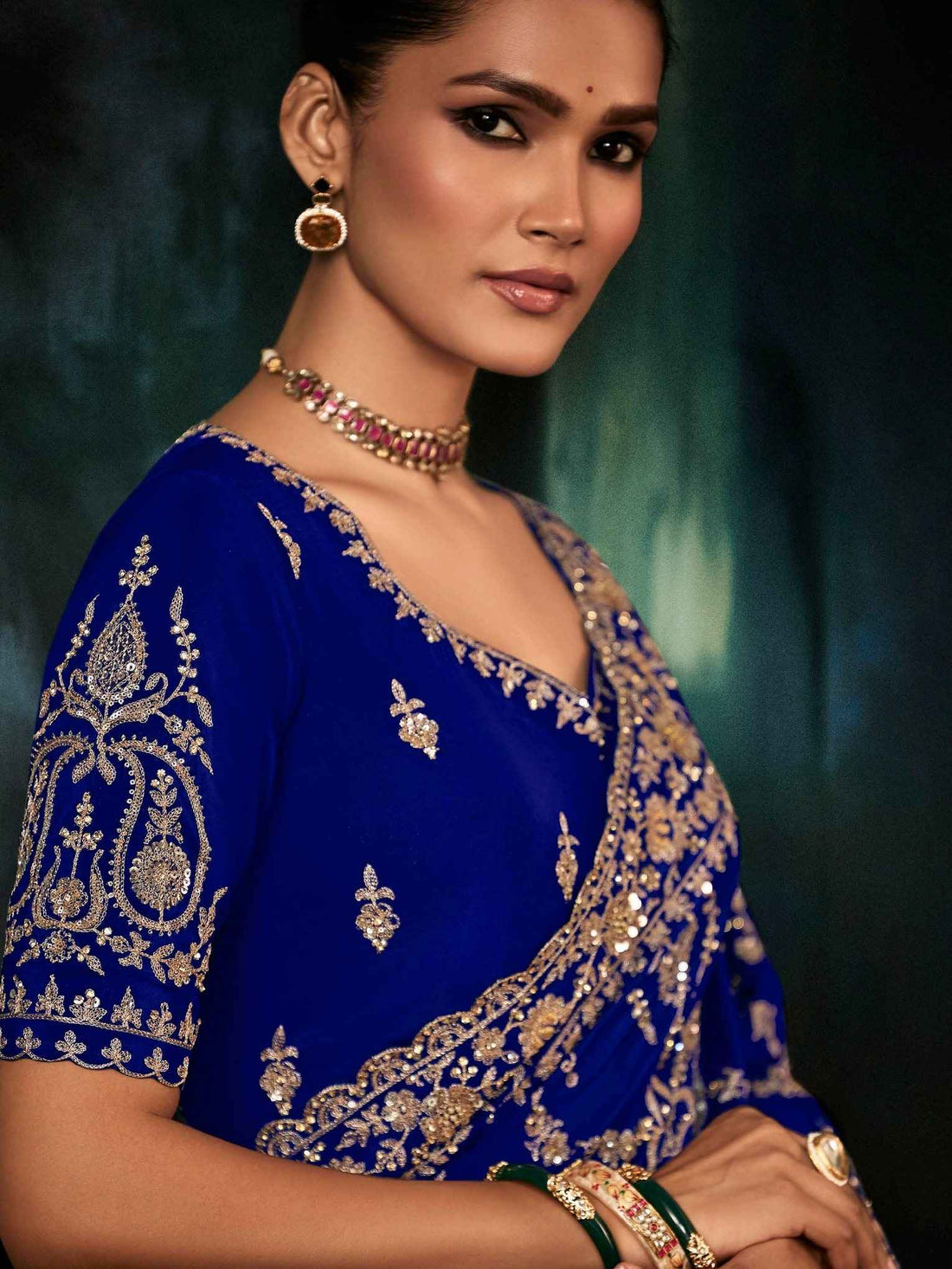 Royal Blue Premium Fancy Aari &amp; Handwork Bridal Saree