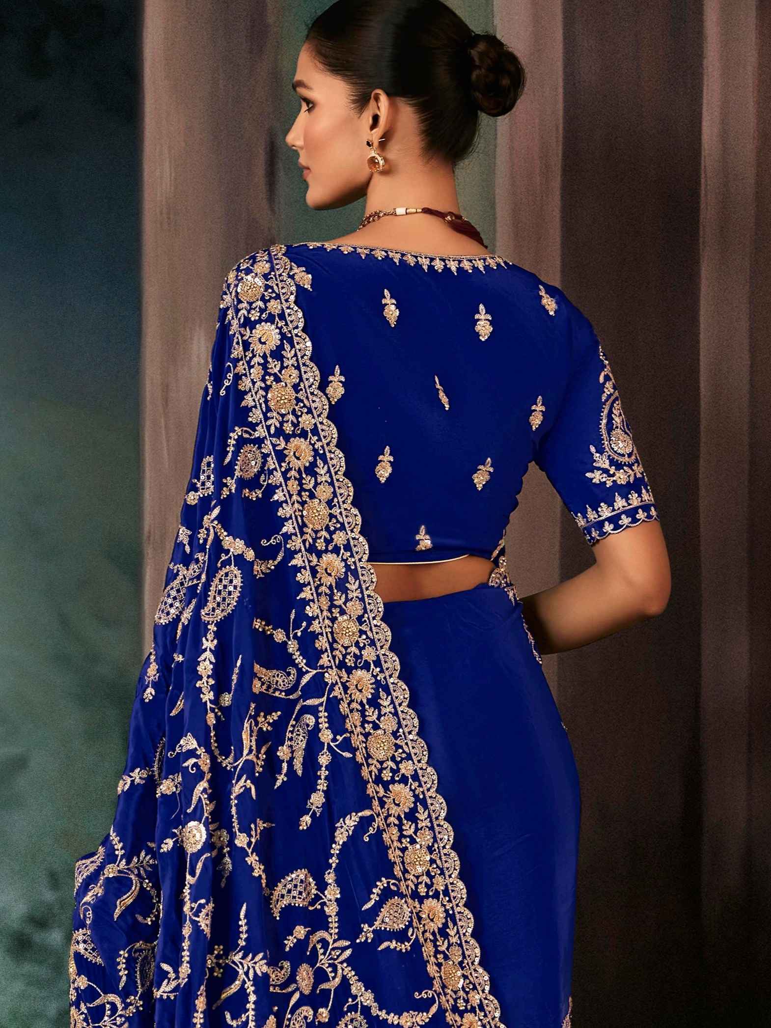 Royal Blue Premium Fancy Aari &amp; Handwork Bridal Saree