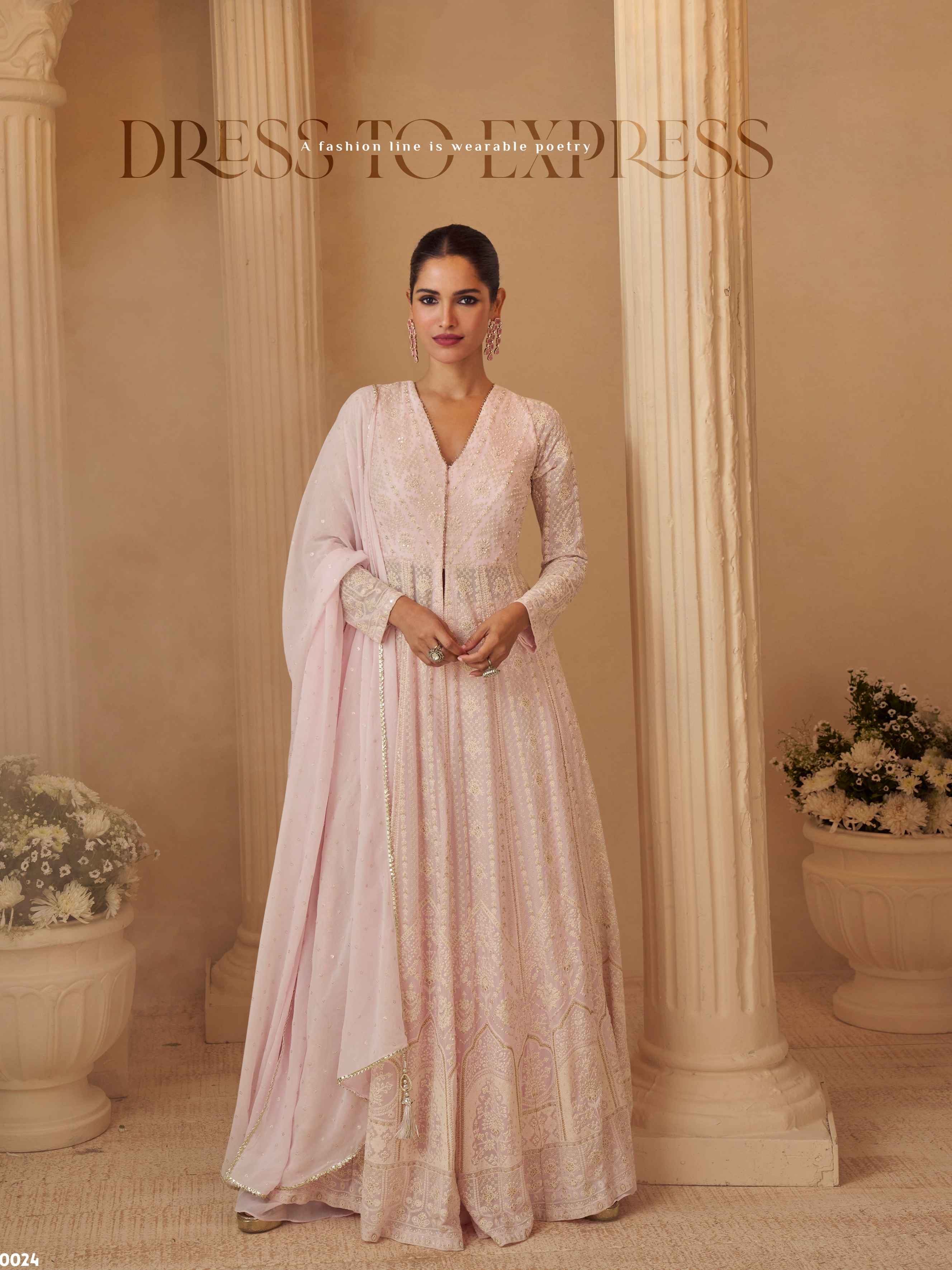 Blush Pink Lucknowi Chikankari Georgette Anarkali Kurta Set