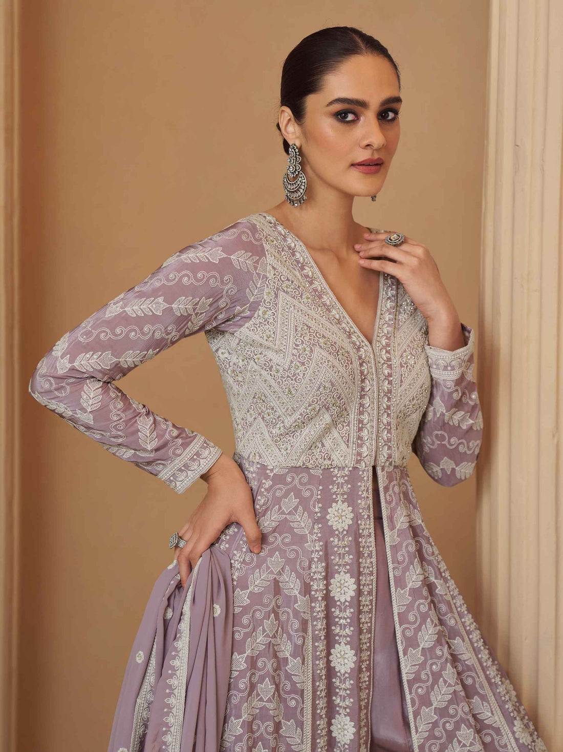 Lavender Chikankari Embroidered Georgette Anarkali Kurta Set