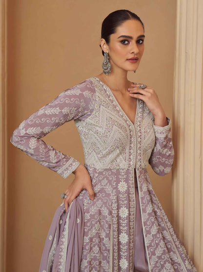 Lavender Chikankari Embroidered Georgette Anarkali Kurta Set