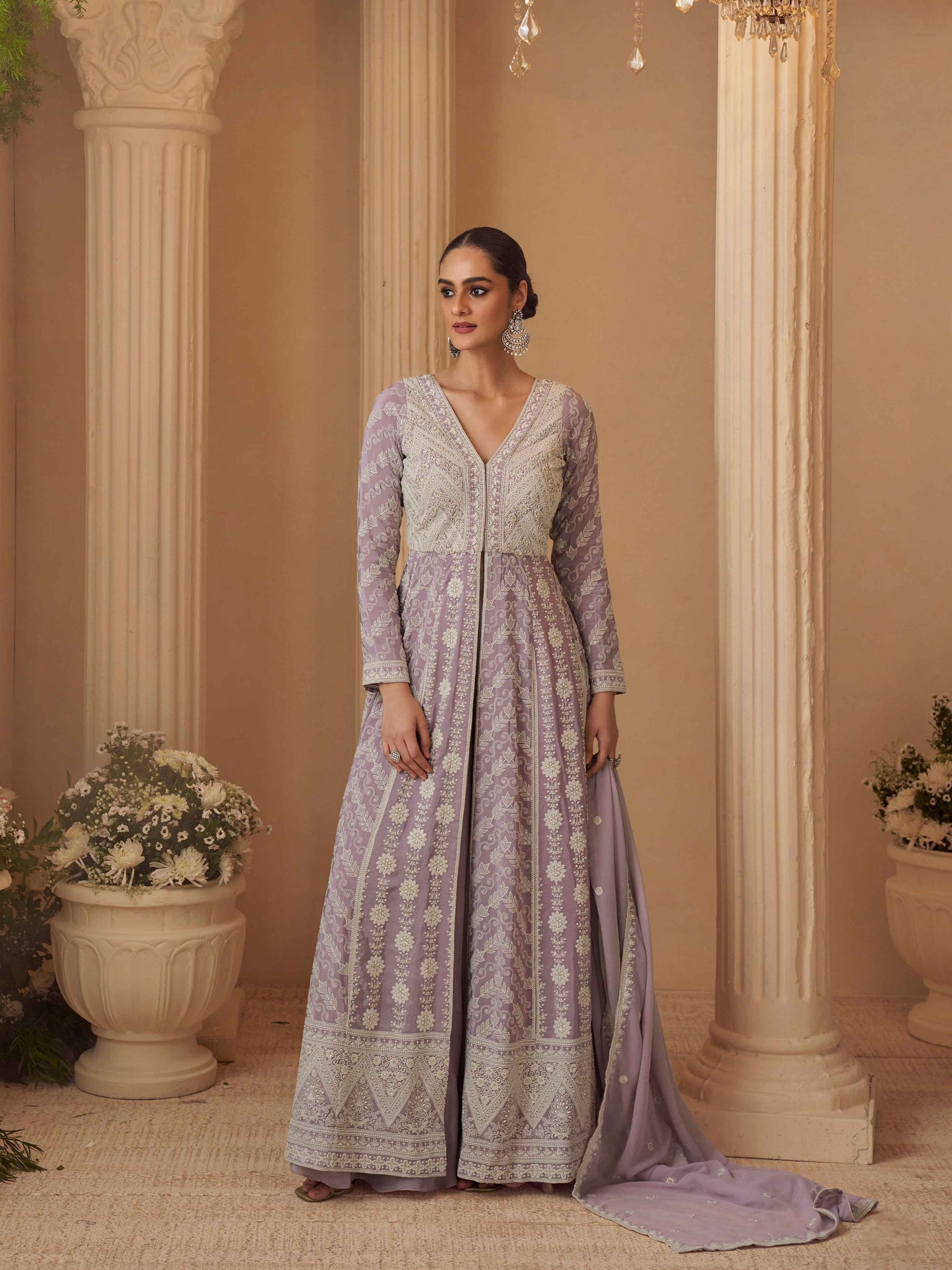 Lavender Chikankari Embroidered Georgette Anarkali Kurta Set