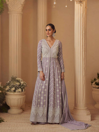 Lavender Chikankari Embroidered Georgette Anarkali Kurta Set
