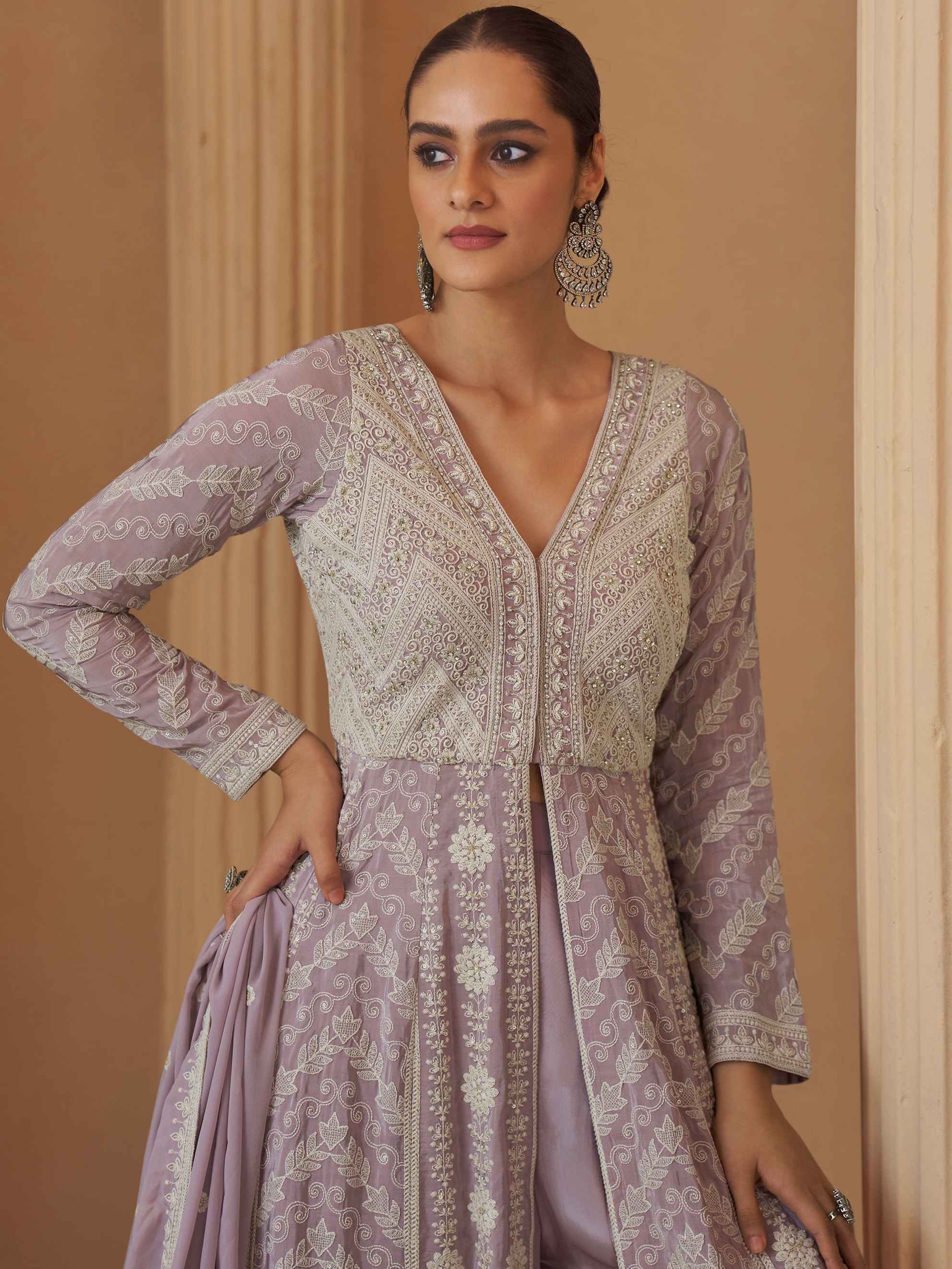 Lavender Chikankari Embroidered Georgette Anarkali Kurta Set
