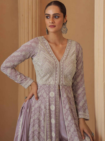Lavender Chikankari Embroidered Georgette Anarkali Kurta Set