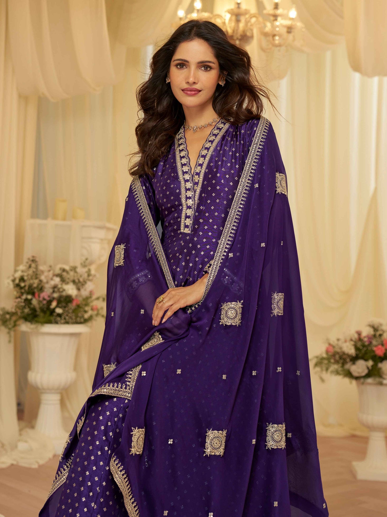Royal Blue Pure Viscose Jacquard Silk Embroidered Anarkali Gown