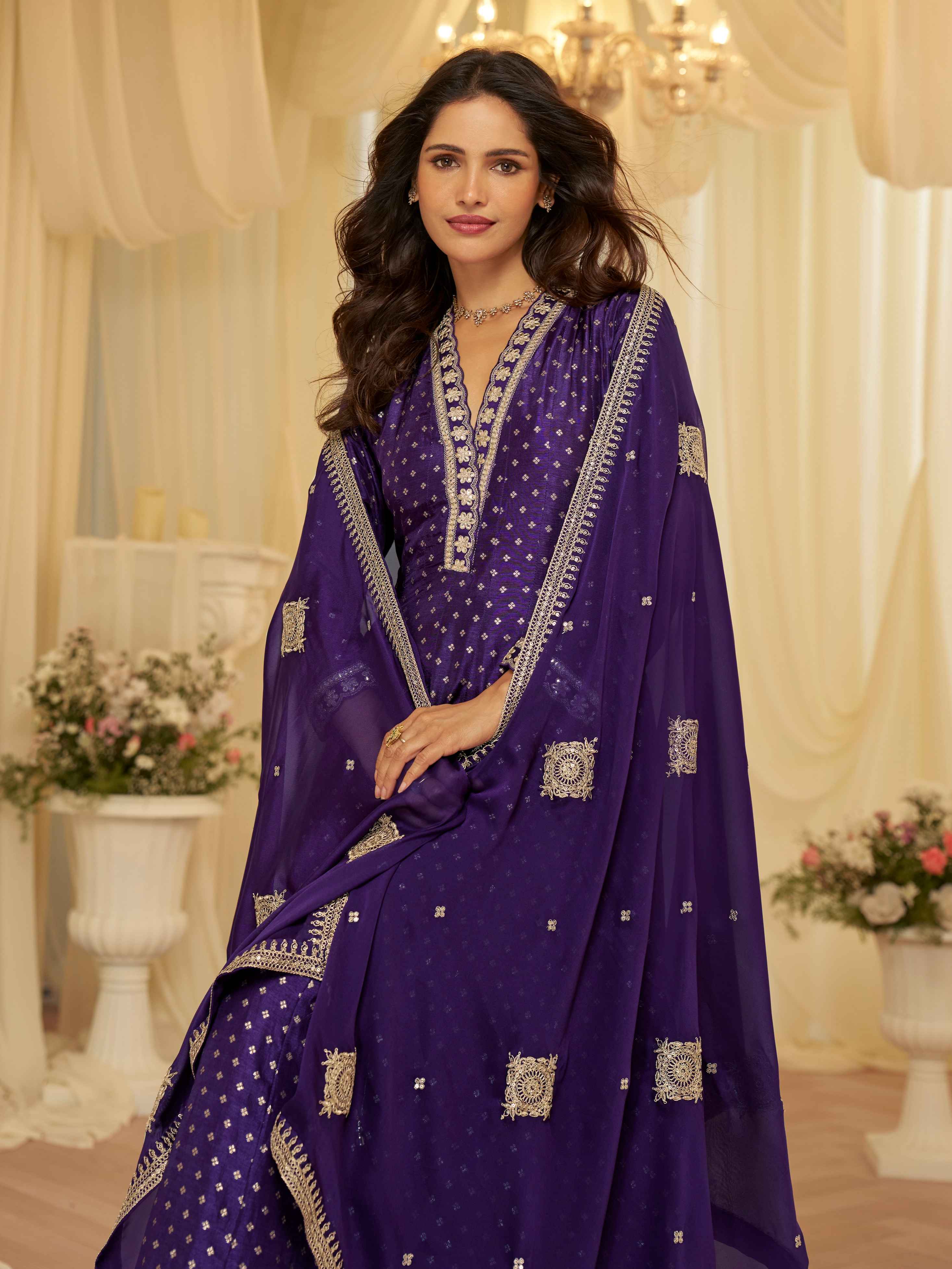Royal Blue Pure Viscose Jacquard Silk Embroidered Anarkali Gown