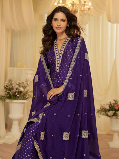 Royal Blue Pure Viscose Jacquard Silk Embroidered Anarkali Gown