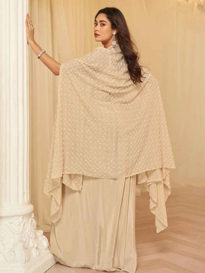 Champagne Beige Ruched Blouse Jacket Palazzo Set