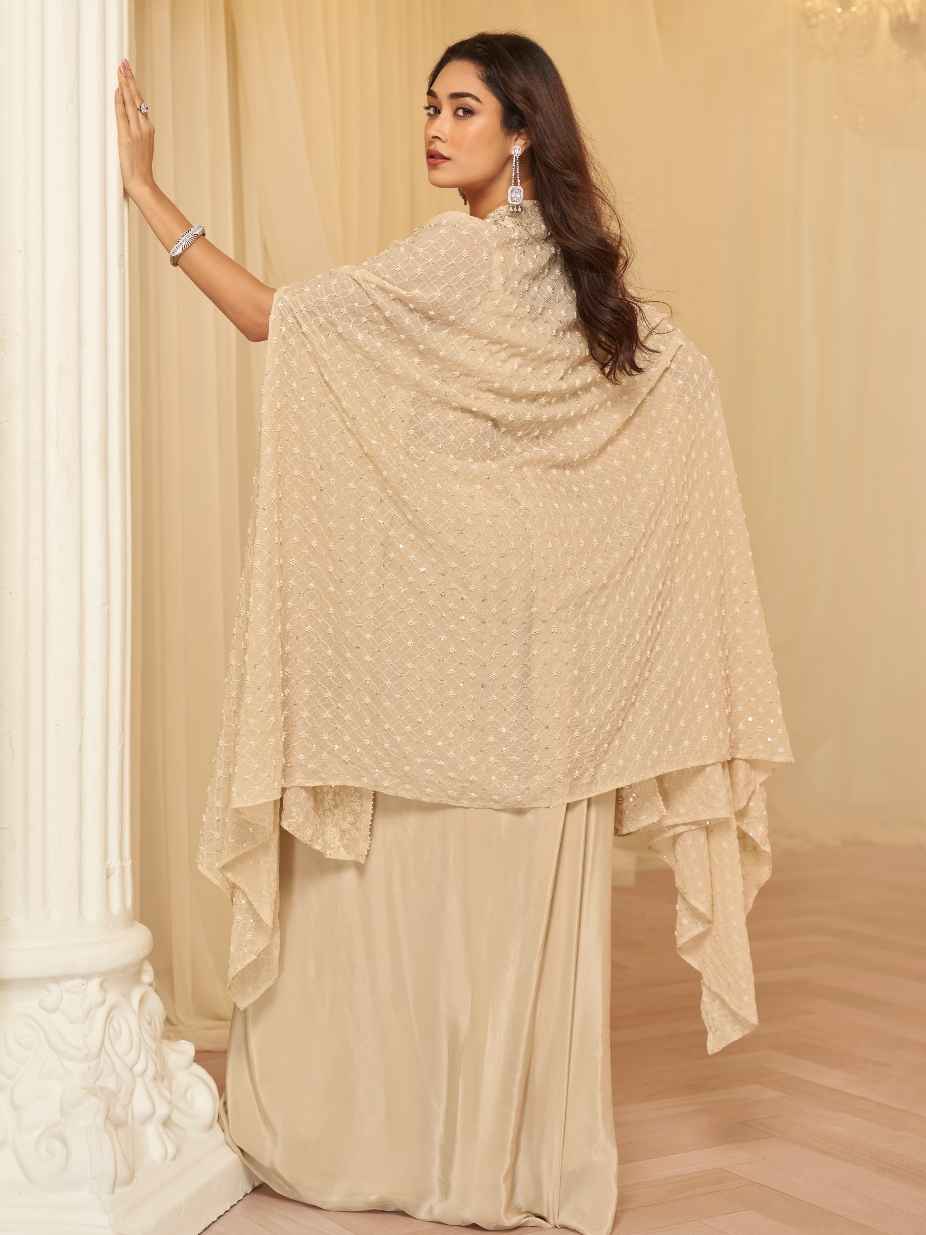 Champagne Beige Ruched Blouse Jacket Palazzo Set