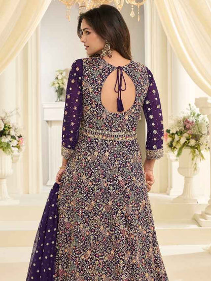 Purple Heavy Zarkan Embroidered Georgette Anarkali Gown
