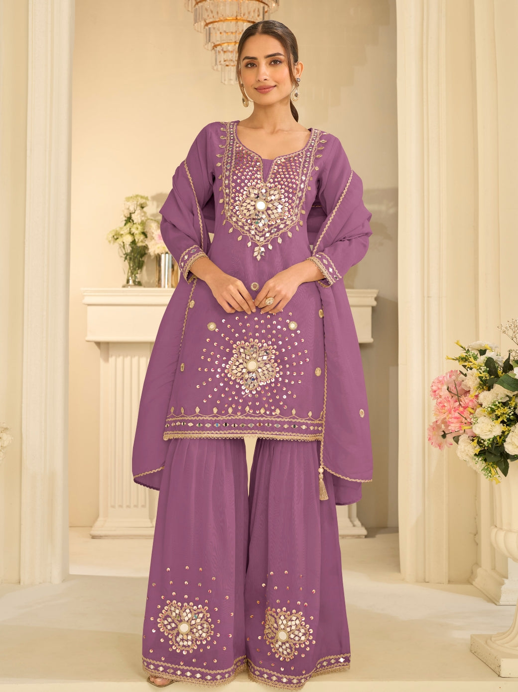 Royal Purple Premium Simar Silk Designer Gharara Set