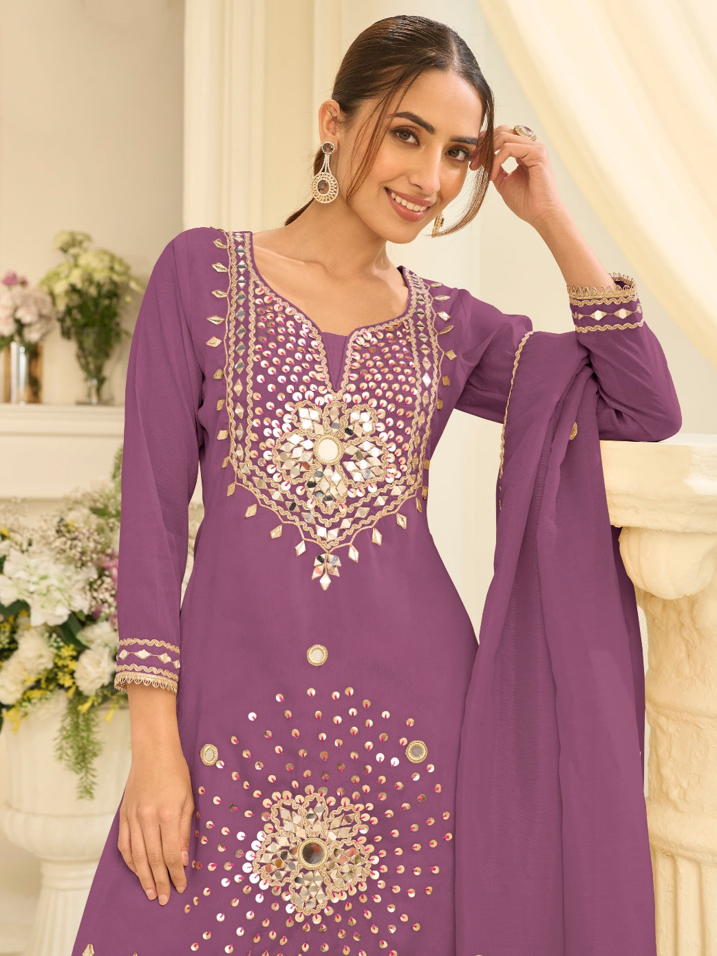 Royal Purple Premium Simar Silk Designer Gharara Set