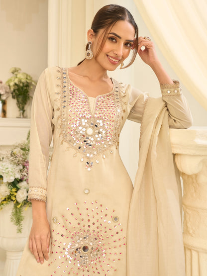 Cream Beige Premium Simar Silk Embroidered Gharara Suit