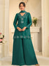 Bottle Green Tora Silk Palazzo Suit with Handcrafted Mirror Embroidery 